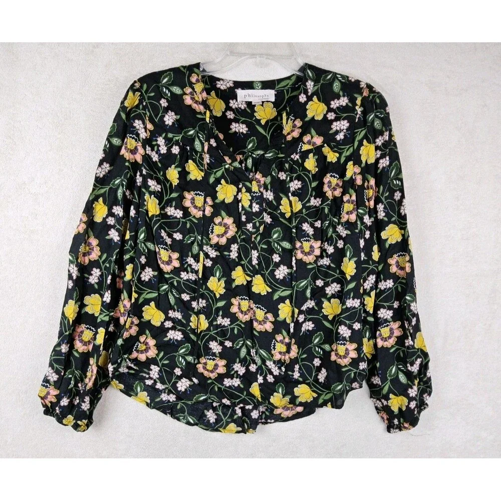 Philosophy Women's Long Sleeve Boho Tie Neck Blouse Top Size XS